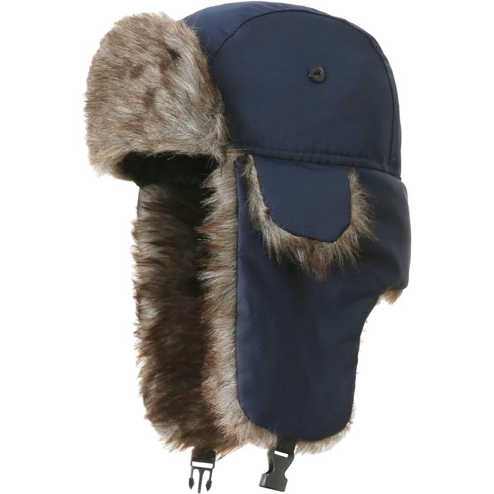 Unisex Blue 100% Polyester Snow Skiing Trooper Winter Ear Flaps Trapper Hat